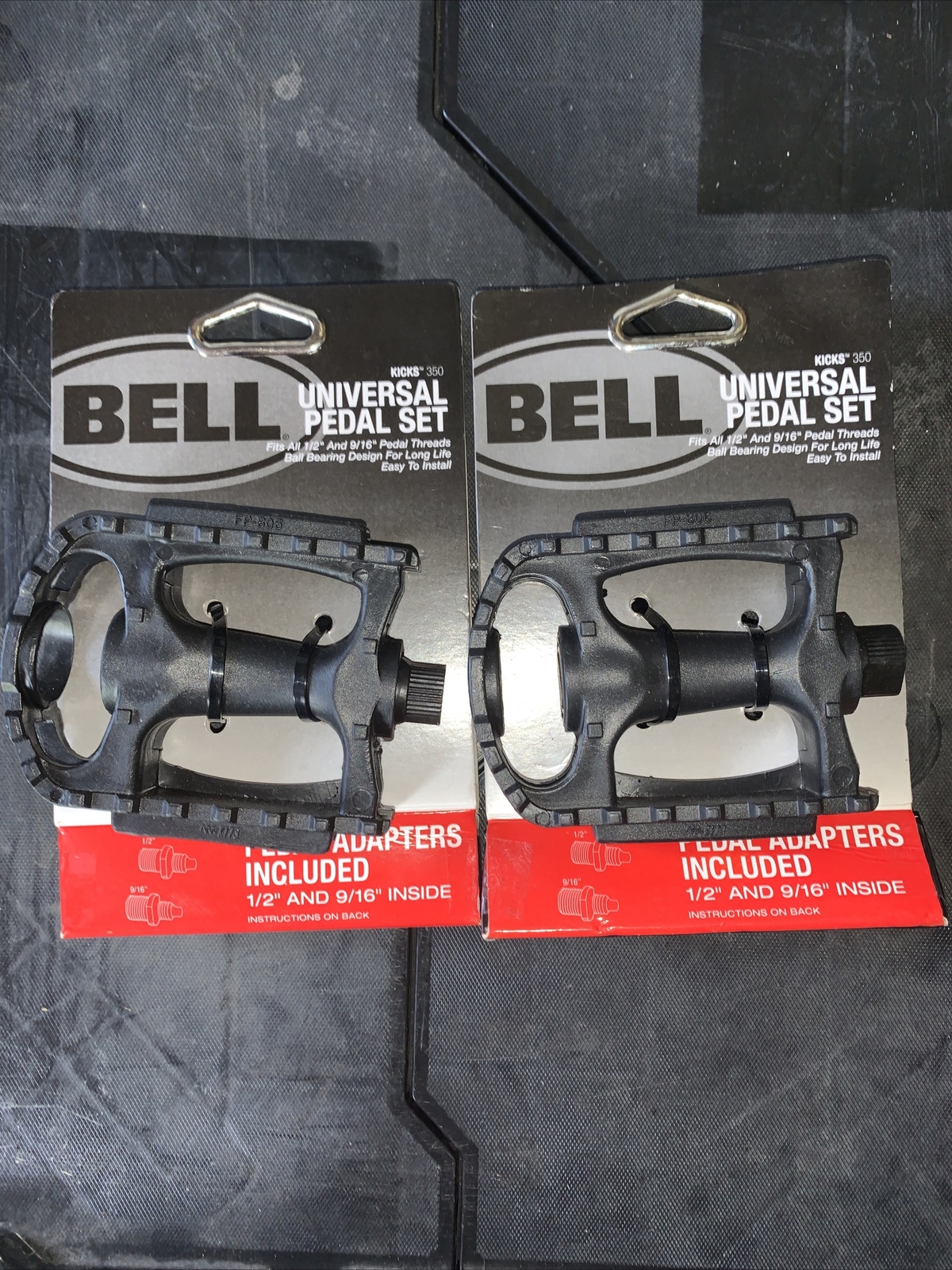 2 Pairs Sets Bell Kicks 350 Universal Bike Pedal Set Fits 1/2″- 9/16″ Black
