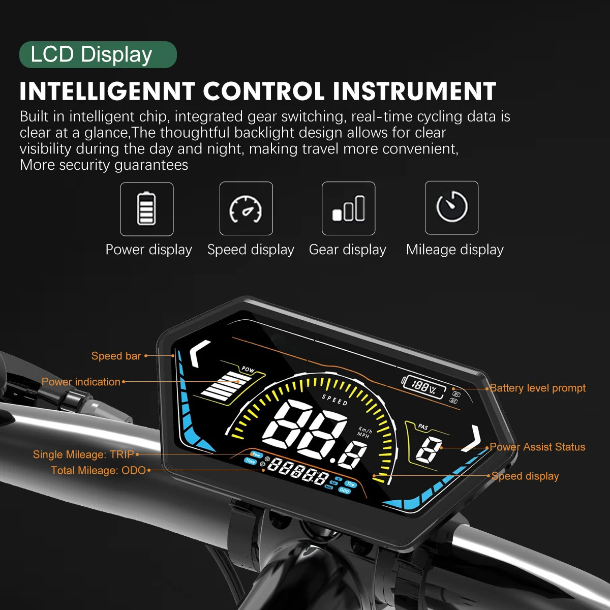 E-bike Display 24V36V48V52V60V72V LCD Color Display SM/Waterproof Plug Display