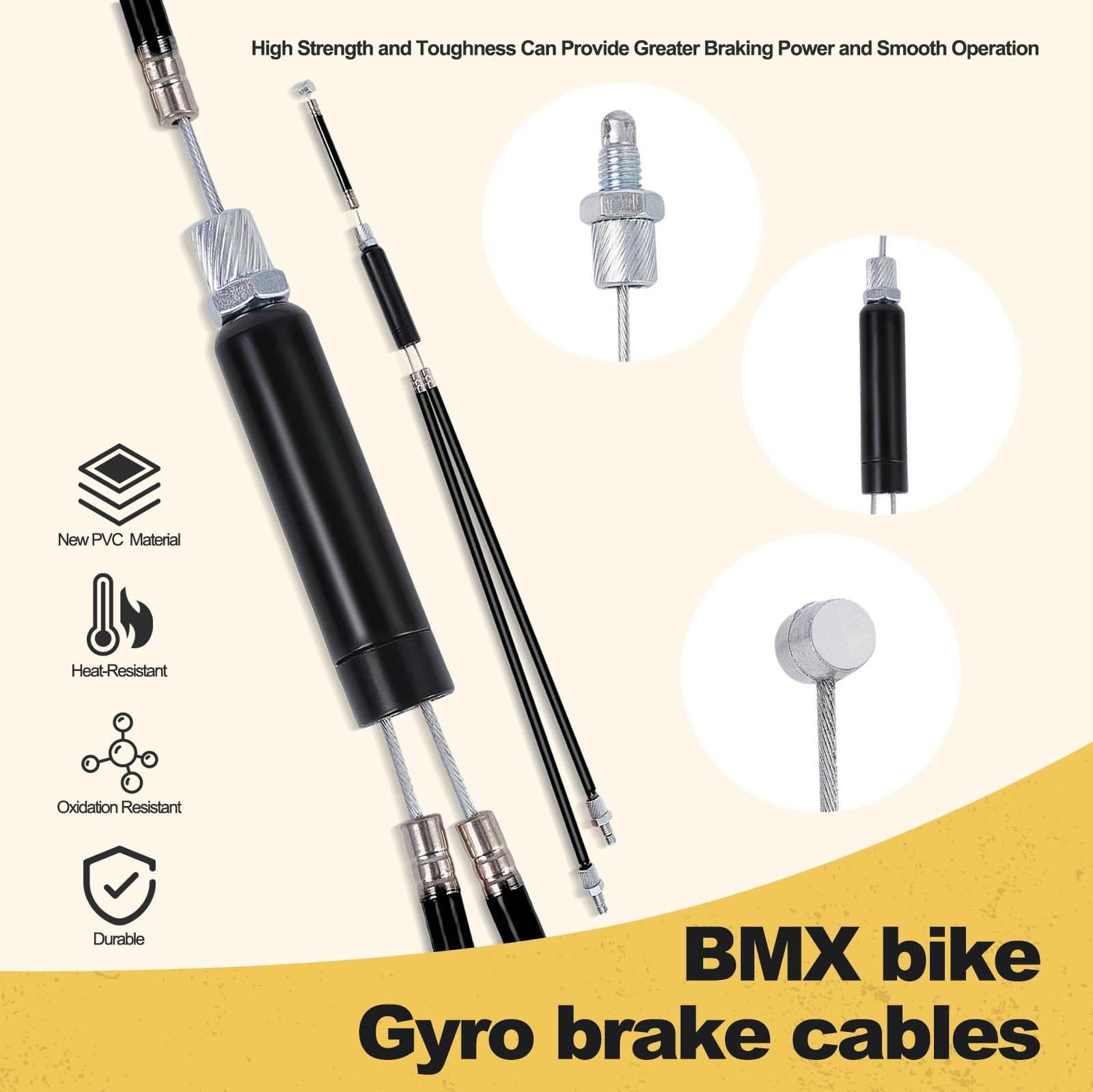 BMX Bike Gyro Brake Cables Front + Rear Upper + Lower Spinner Rotor Set 20″
