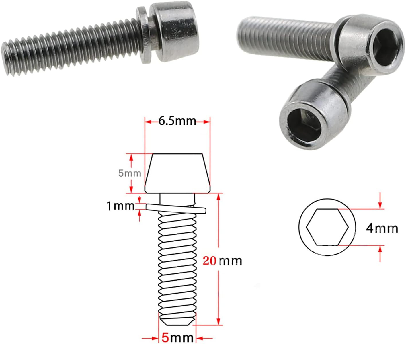 DGZZI 10PCS M5X20Mm Bike Allen Hex Tapered Stainless Bolts Screws Bike Allen Hex