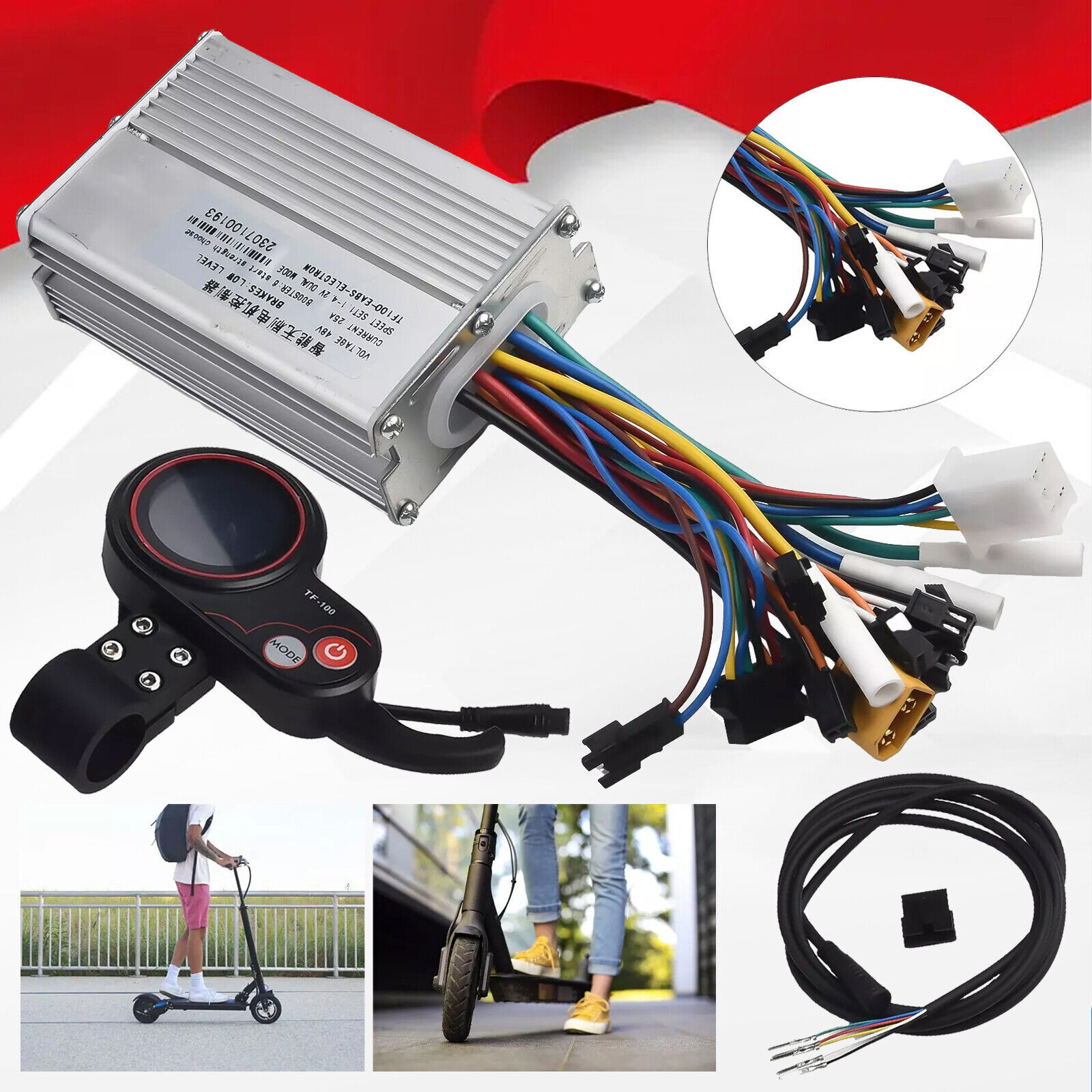 For Electric Scooter 1200W 48V-25A BLDC Controller + LCD & 6 Pin Cable Kit