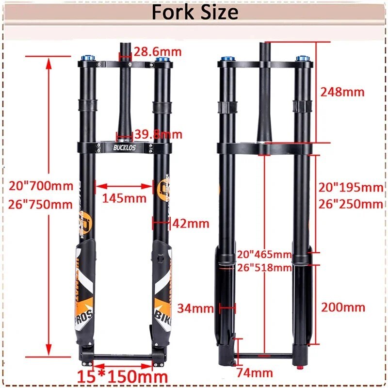 15*150mm Inverted Air Suspension Fork 20/26Inch E-bike Fat Fork Travel 180mm