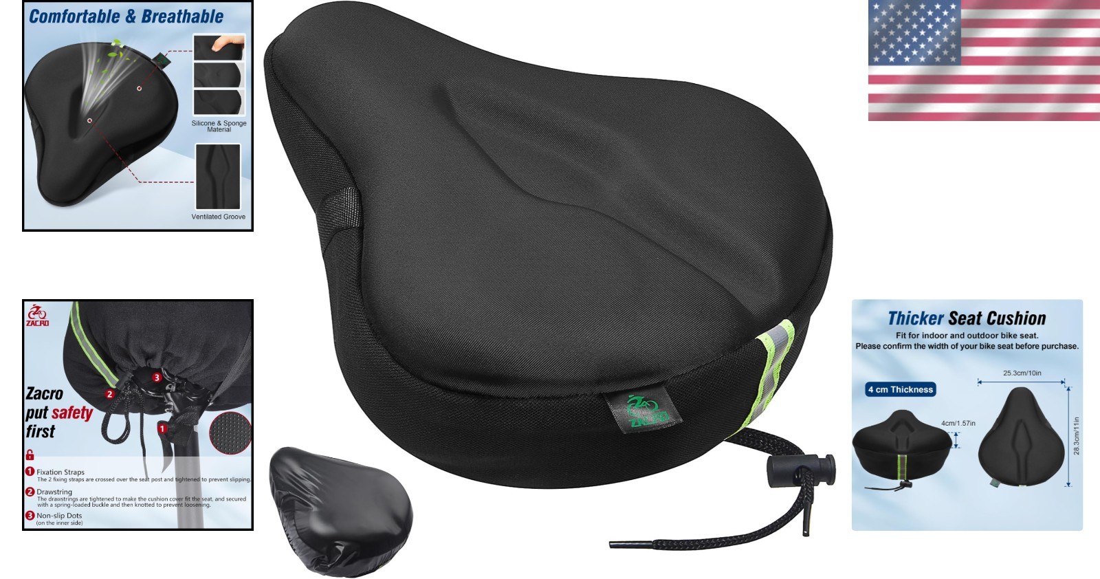 Deluxe Bike Seat Cushion with Moisture-Wicking Fabric – 11×10 Inches of Comfort