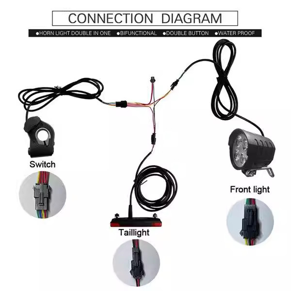 Black Plastic Metal Bike Light Horn Tail Light 3-in-1 QD168 DK240 Switch Kit for