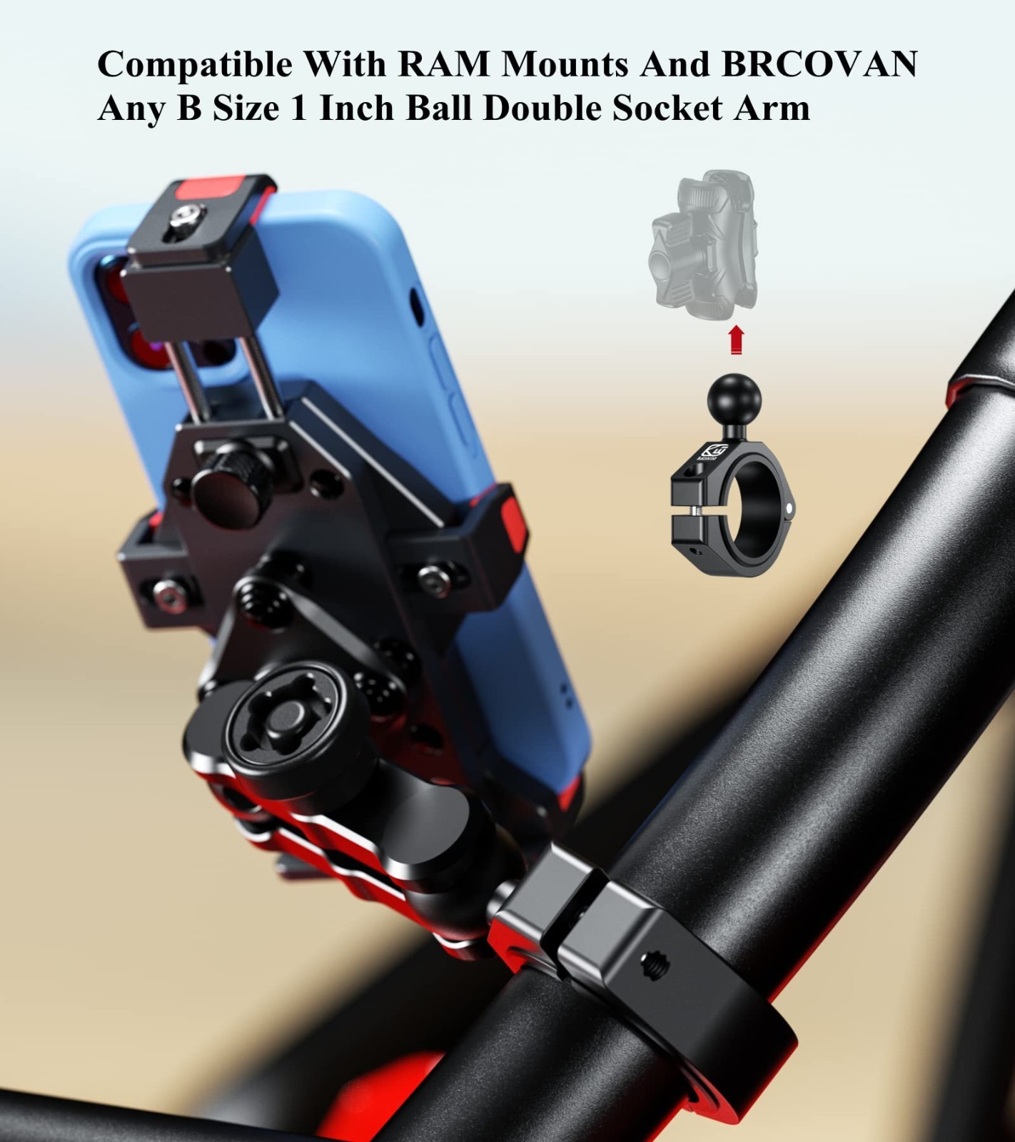 1» Ball Large Bar Clamp Mount for 1.5»-2» Round Rails & ATV UTV Roll Cages