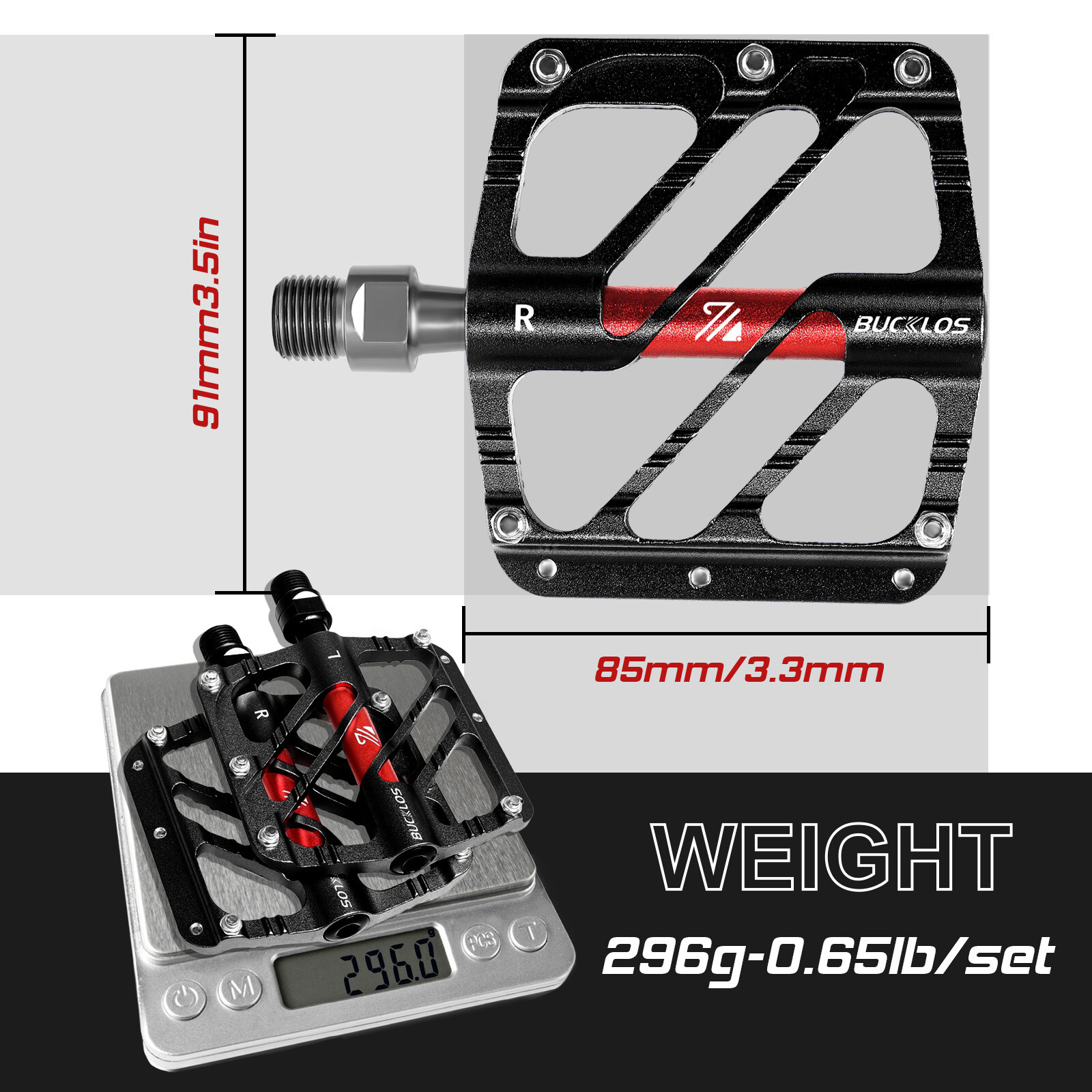 MTB Pedal Mountain Bike Flat Pedals 3 Bearing 9/16” Aluminum Fit Shimano/DMR US