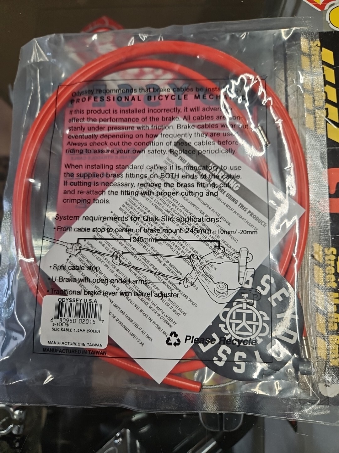 ODYSSEY RED BMX Bike Brake Cable REG. SLICK Fit SE GT DK DG HARO HUTCH REDLINE
