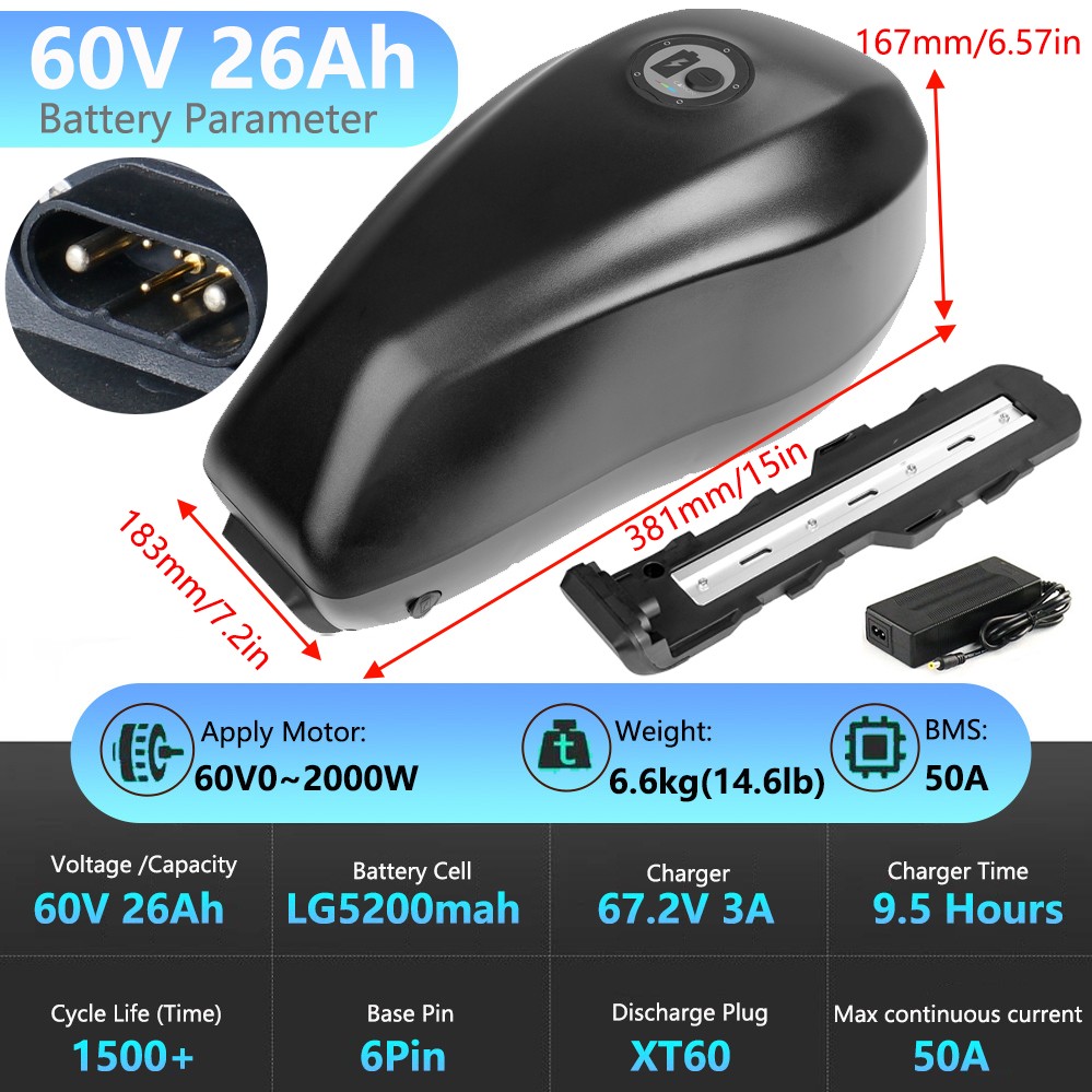 Ebike Battery 60V 52V 48V 25Ah 20Ah LG Lithium Bicycle battery for 0-2000W Motor