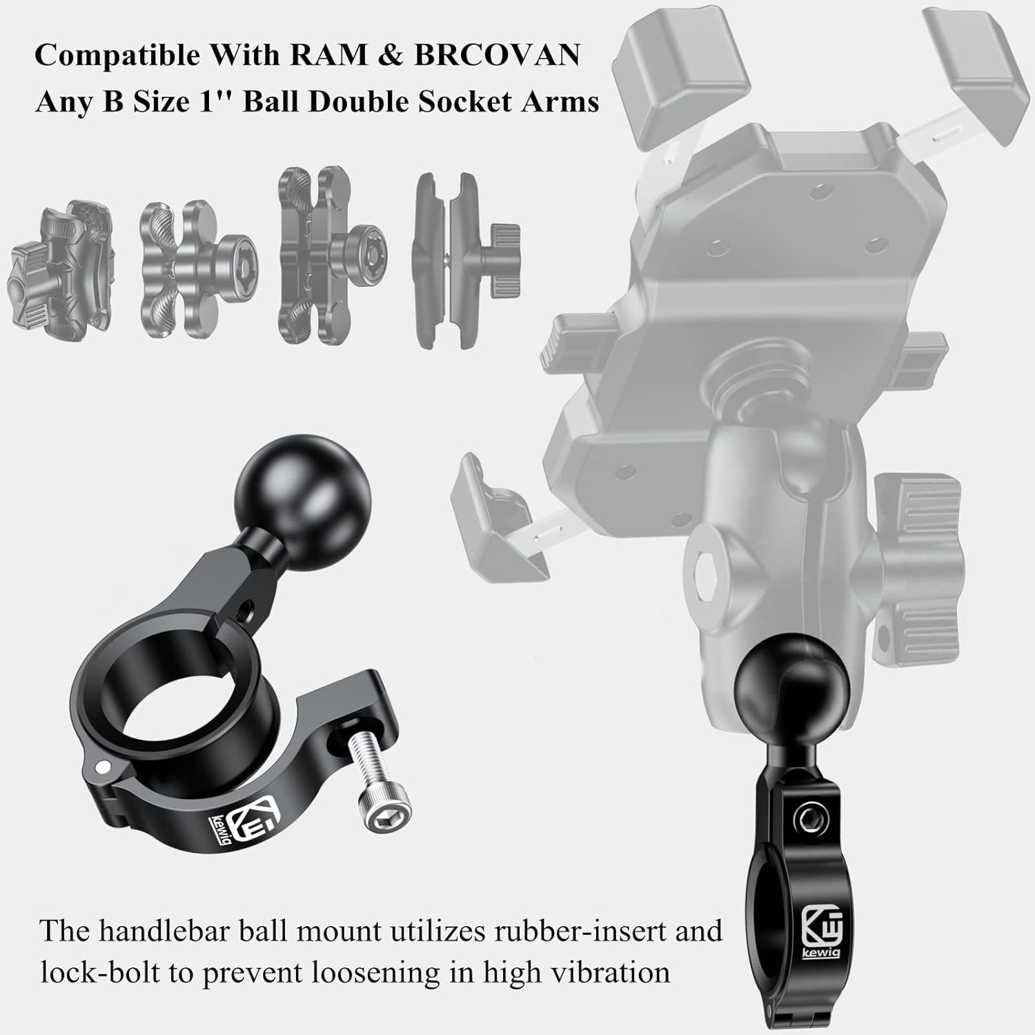 2 Pack, Aluminum Alloy Handlebar Mount Base with 1» TPU Ball | Compatible wi…
