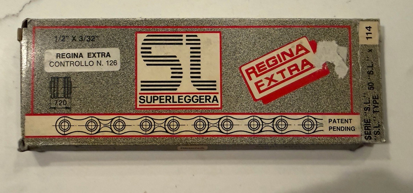 Vintage NOS & Box Regina Extra SL Superleggera 1/2 x 3/32”114 Link Bicycle Chain
