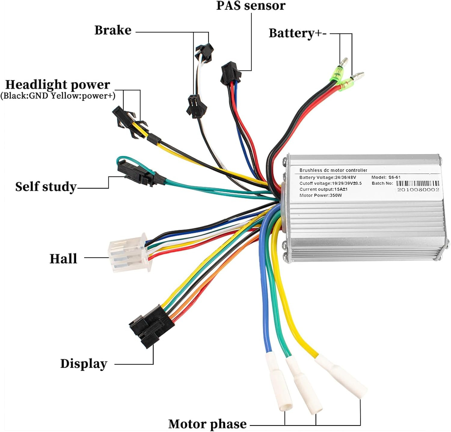 24V 36V 48V Electric Bike Controller Kit 17A 350W Brushless Motor Controller and