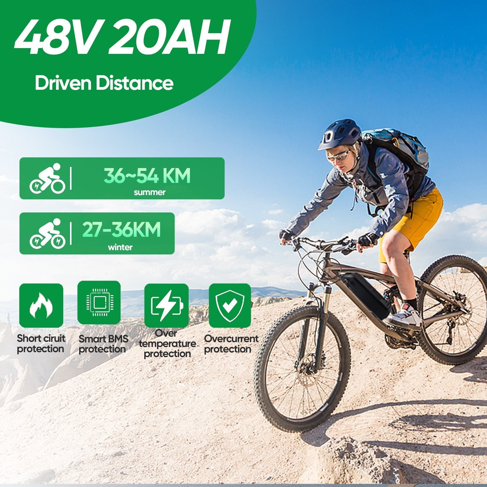 5PIN 48V 10Ah/15Ah/20Ah Electric bicycle Ebike lithium battery 200W-1800W Motors