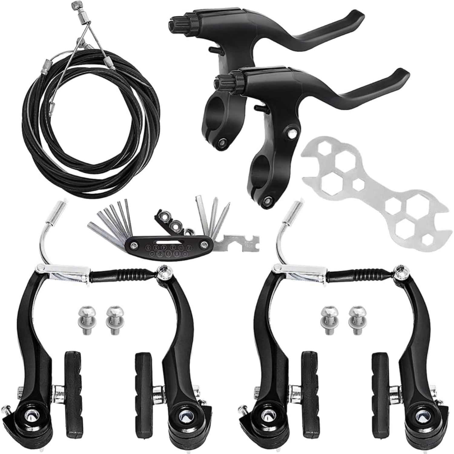 Bike Brake Set Aluminum Alloy V-Type Front and Rear Cables Levers for Most Bikes
