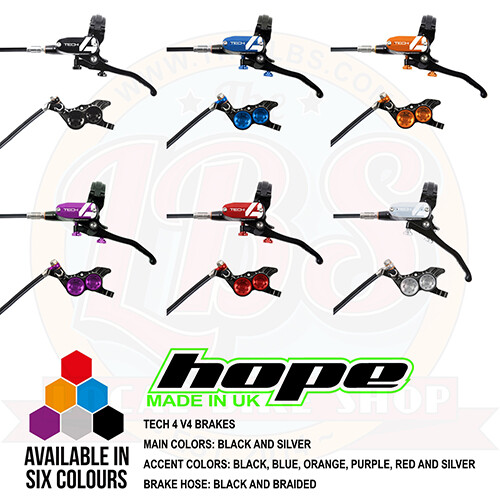 Hope Tech 4 V4 Downhill AM MTB Brakes – Black / Braided Hose – All Colors – New