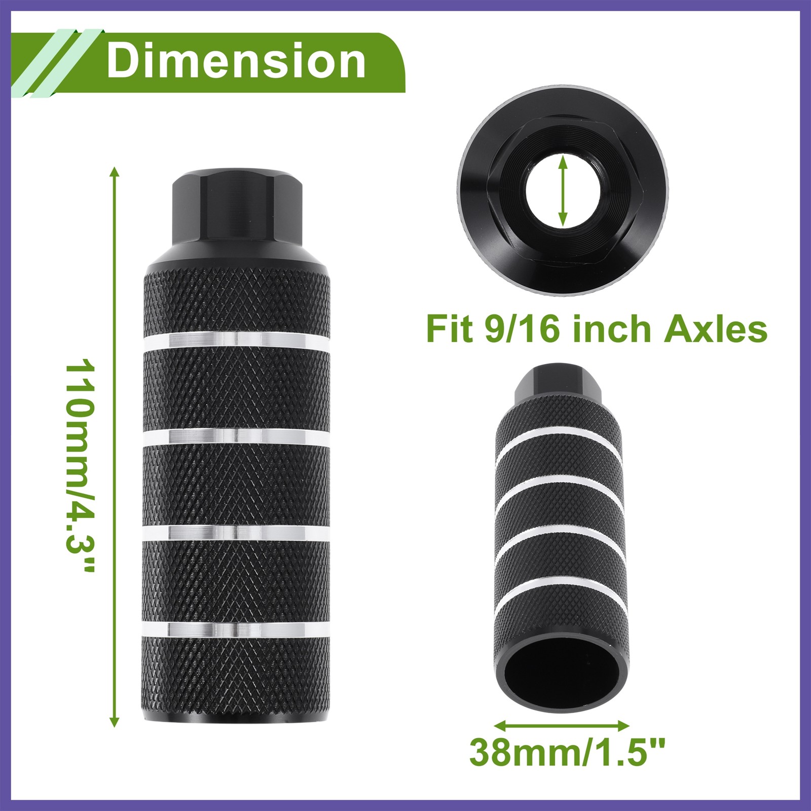 2Pcs Bike Pegs 110mm Four Stripes Texture Cycling Foot Pegs Black