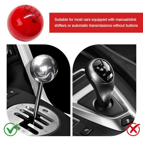 6 Speed Car Gear Shift Knob, Resin Ball Auto Shifter Grip Head with Red