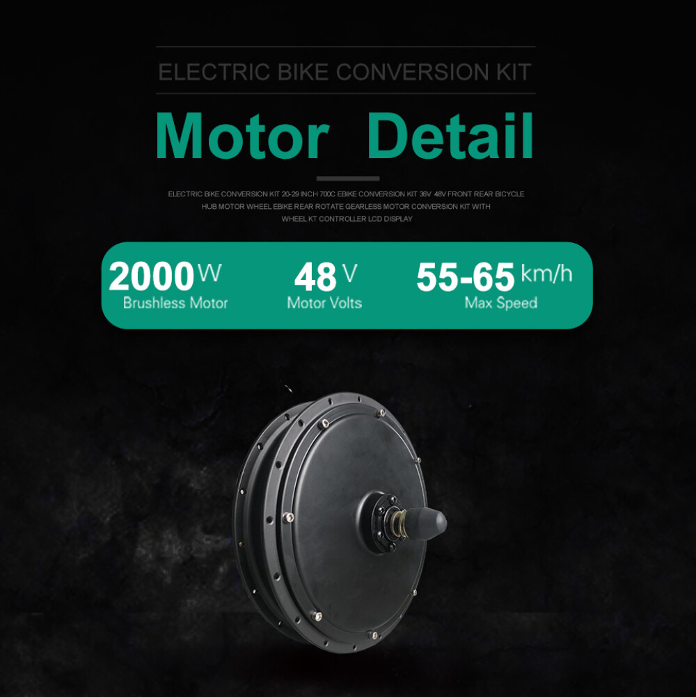 48V 2000W Electric Bike Brushless Non-Gear Front/Rear Motor Conversion Kit