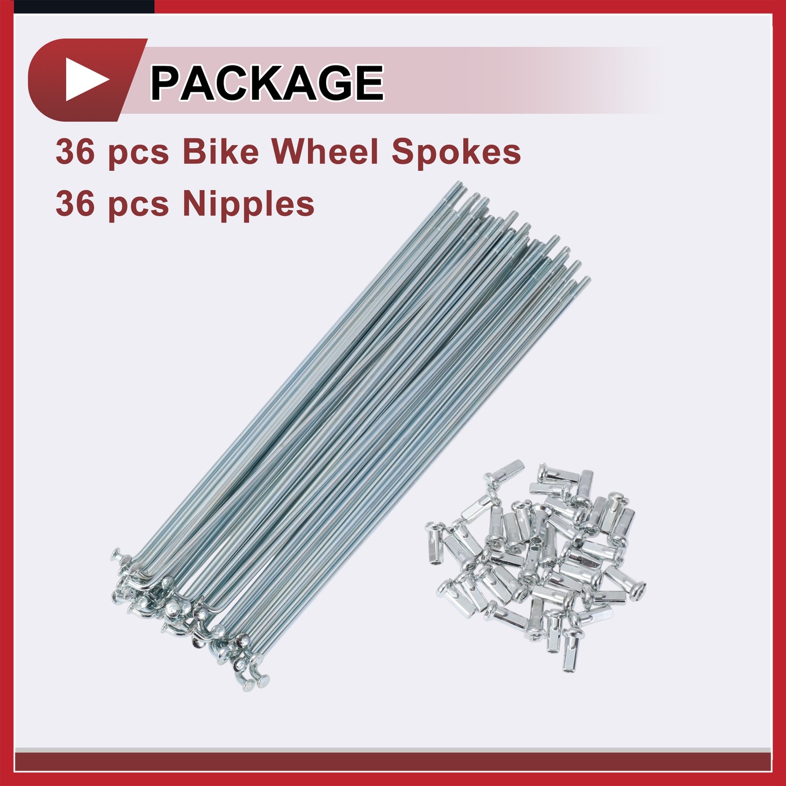 36Set 12G Bicycle Spokes 169mm Bike Wheel Spoke 45 Steel Galvanized Silver Tone
