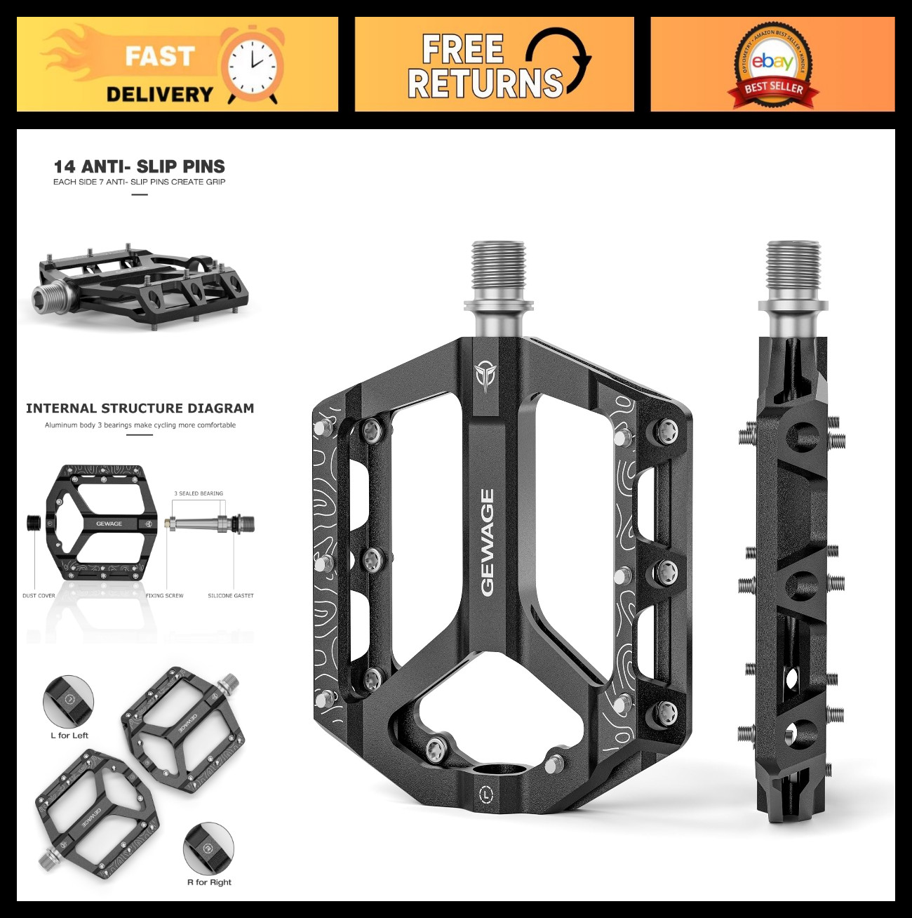 Non-Slip Aluminum Bike Pedals 9/16″ – Lightweight Flat Platform for Road/Mountai