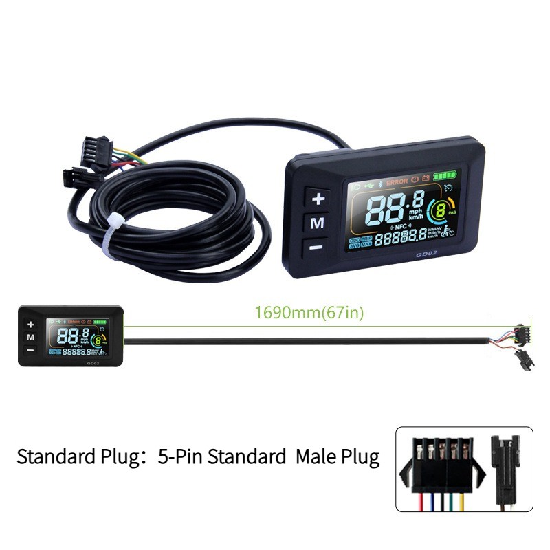 GD02 Color LCD Speed Display for E-Bike 24V-60V 5Pin SM/Waterproof Plug.