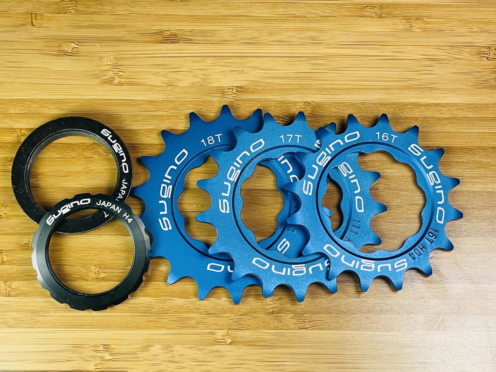 NOS Sugino Fixie Track Cog Set & Lockring 16t 17t 18t – Blue Anodized