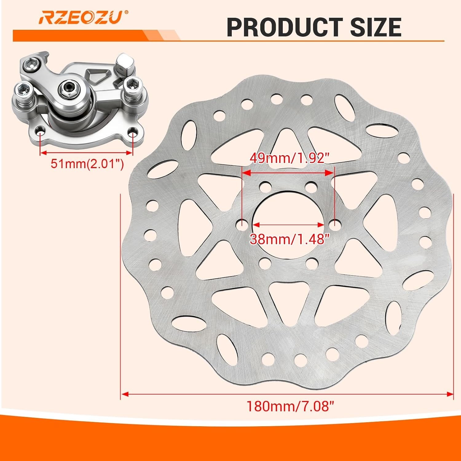 180mm Mini Bike Disc Brake Rotor Kit with Rear Brake Caliper Replacement for …