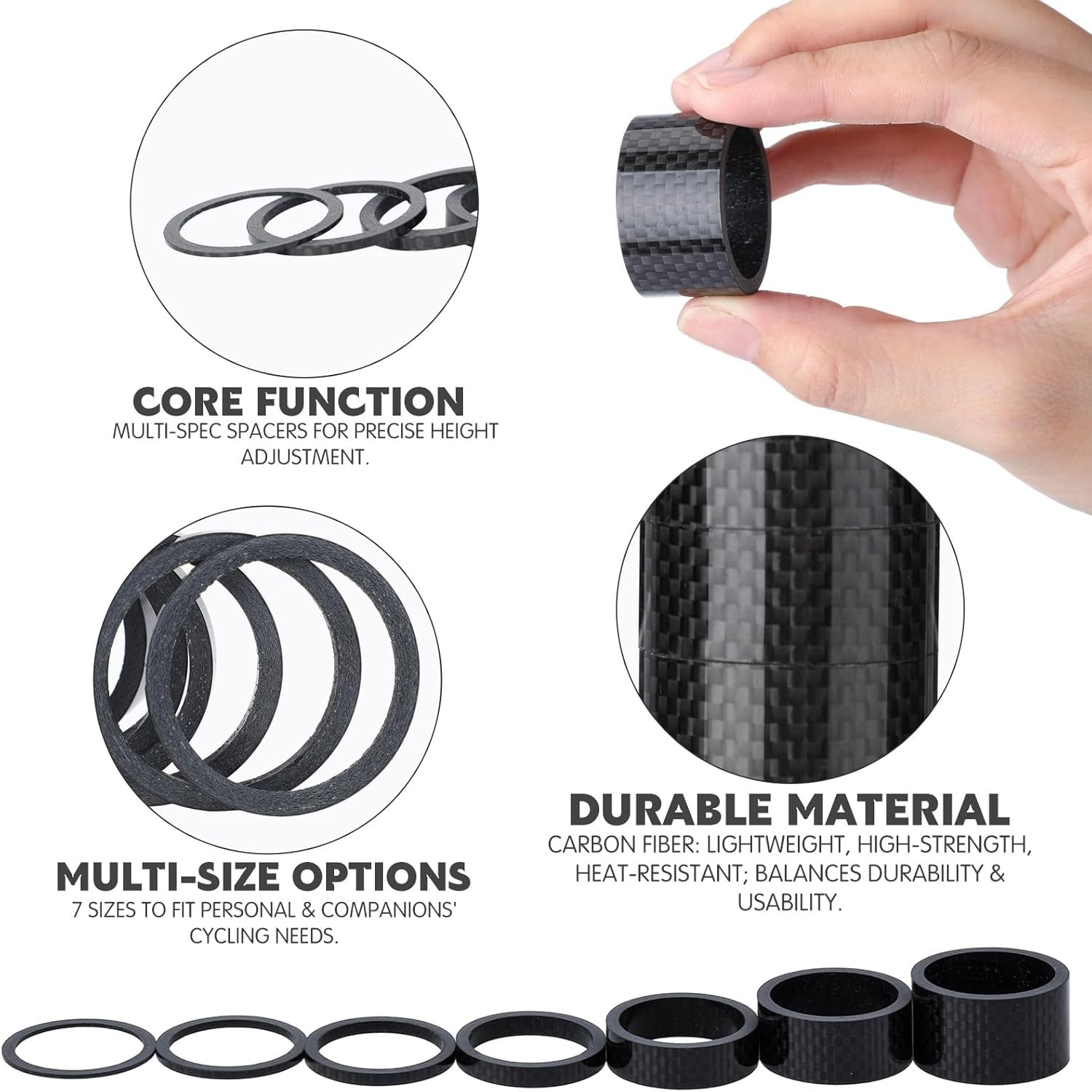 Bike Carbon Fiber Headset Spacer Bicycle 1-1/8 Inch 20 15 10 5 3 2 1 Mm, 7 Size
