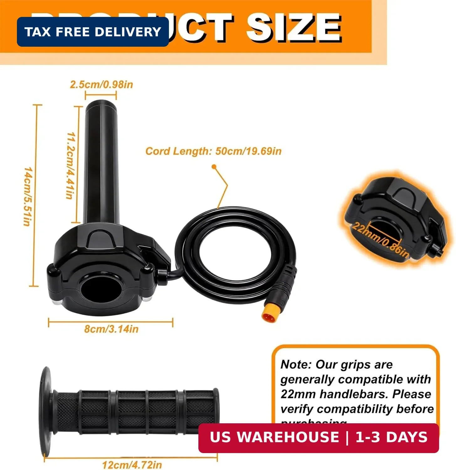 Ebike Full Twist Throttle, 3 Pin Surron Style Ebike Throttle Kit 12V-72V, Waterp