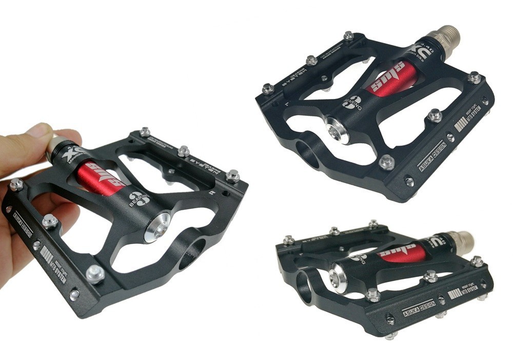 Aluminum Road MTB Mountain Bike XC Bicycle Pedal 3 Bearings Flat Pedals Black