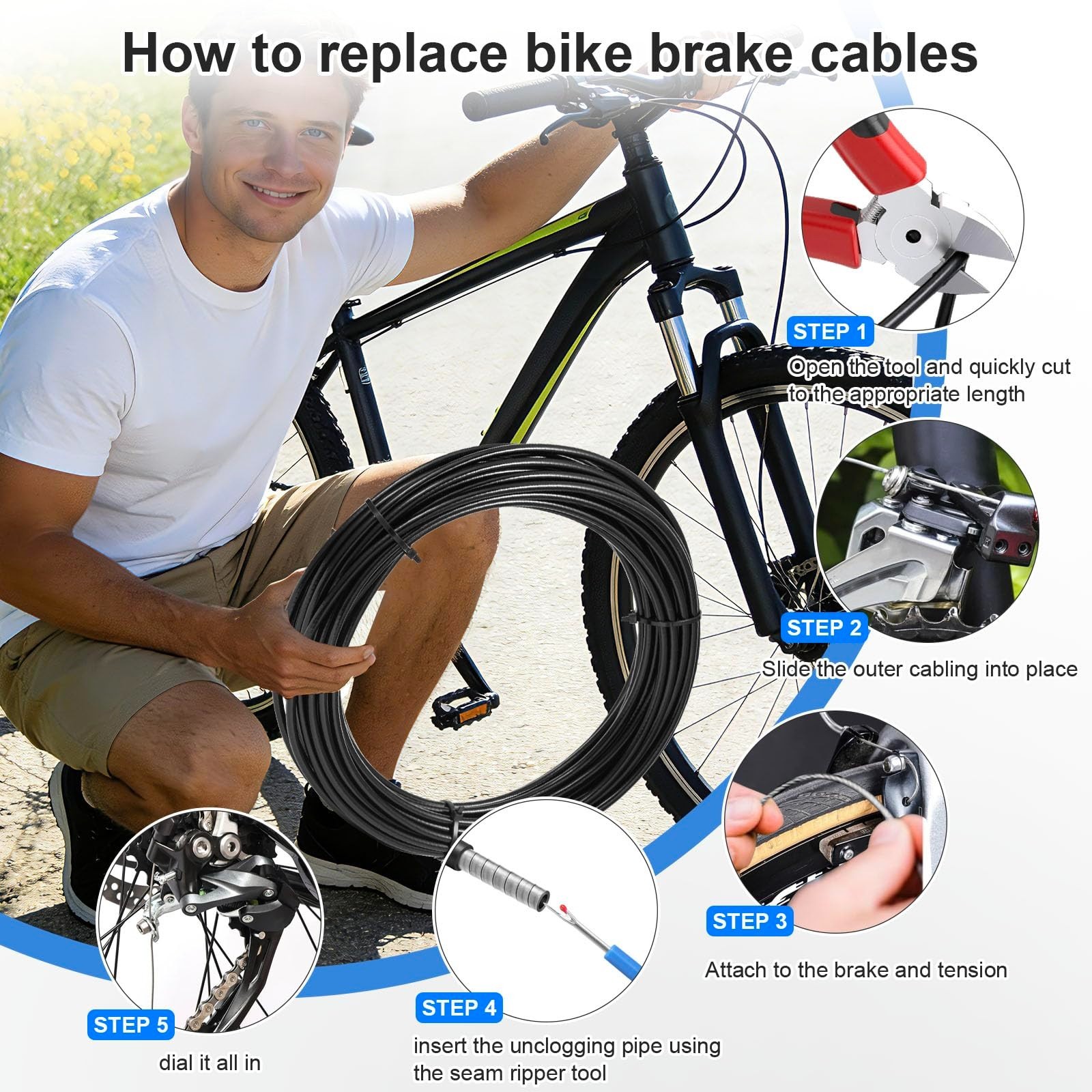 5mm x 50ft Bicycle Brake Cable Housing – Lined Replacement for MTB/Road Bikes, B