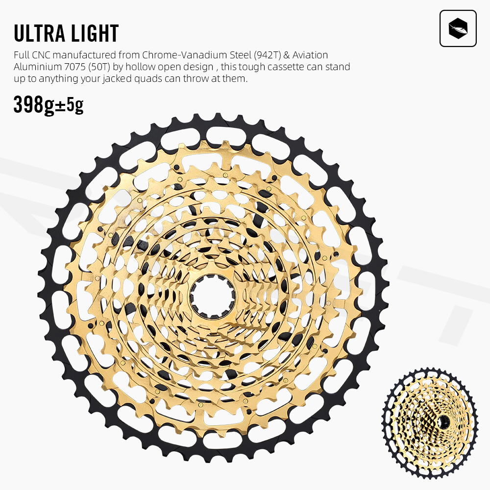12 Speed 10-50T Golden MTB Cassette Bicycle Freewheel 12s Steel CNC for SRAM XD