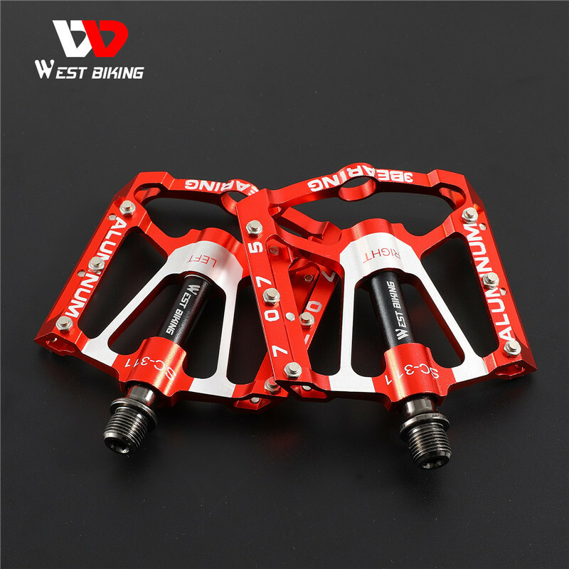 WEST BIKING Bicycle Pedals Aluminum 3 Sealed Bearing Cycling Bike Pedals Red