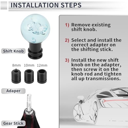 Car Gear Shift Knob Acrylic Aluminum Alloy Stick Shifter Lever Knob Light Blue