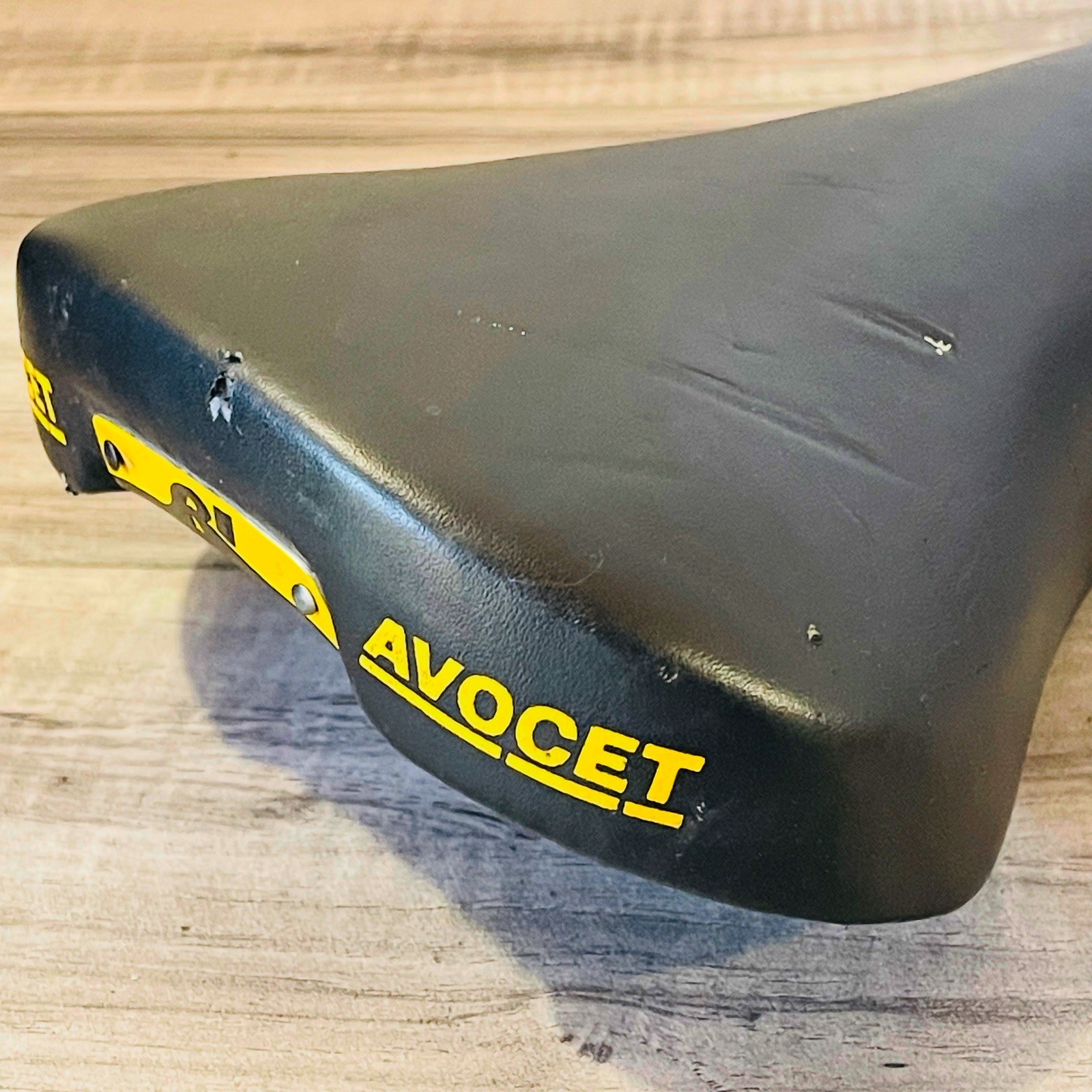 Vintage 1991 Avocet Racing I 1 Saddle Leather Black with Yellow