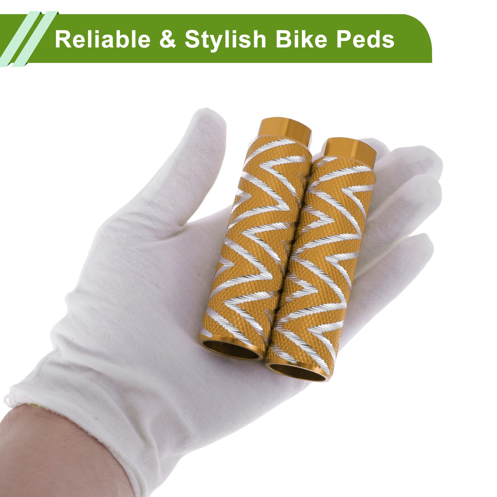 4 Pcs Bike Pegs 100mm Wave Texture Cycling Foot Pegs Gold Tone