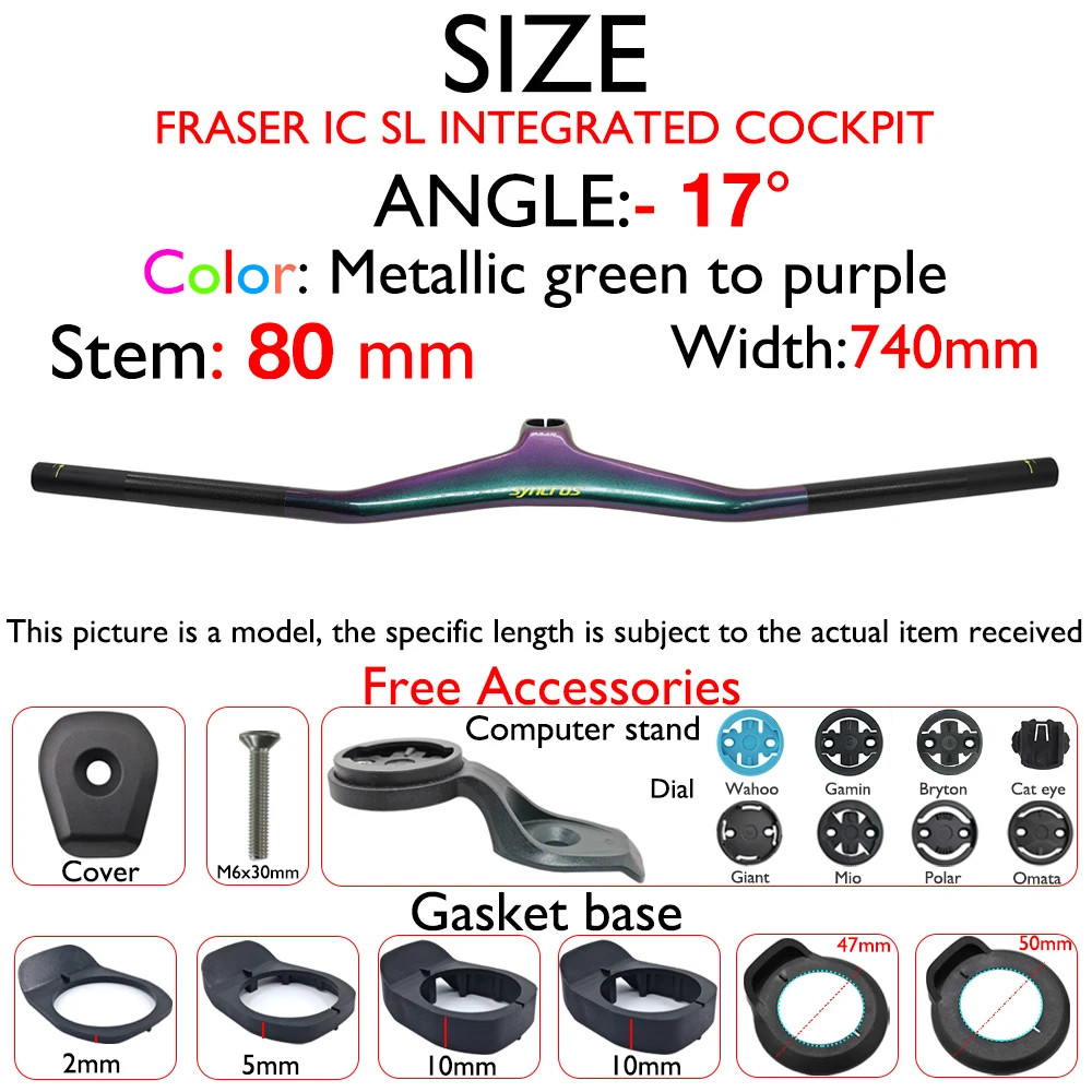 -17° Carbon Mountain Bike Integrated Handlebar 28.6mm with Bike Computer Mount