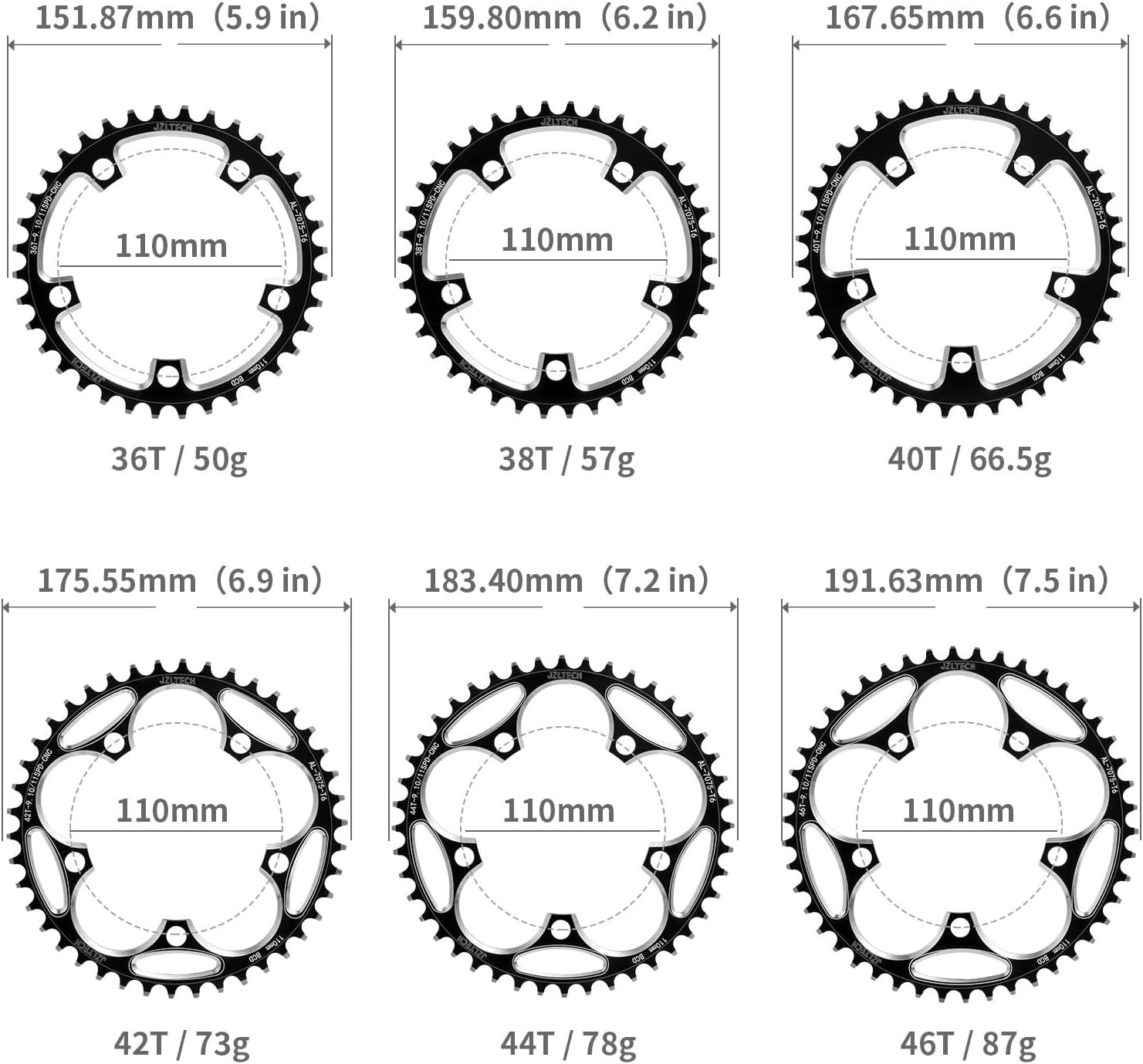 110 BCD Bike Chainring: 36T 38T 40T 42T 44T 46T 48T 50T 52T 54T 56T 58T Round Na