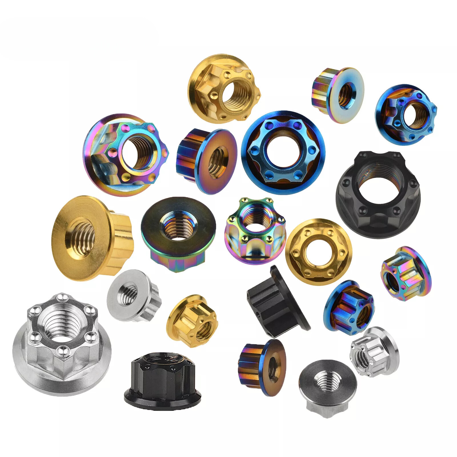 6pcs Titanium Nut M6 M8 M10 M12 M14 M16 Ti Flange Nuts for Motorcycle Rear Axle