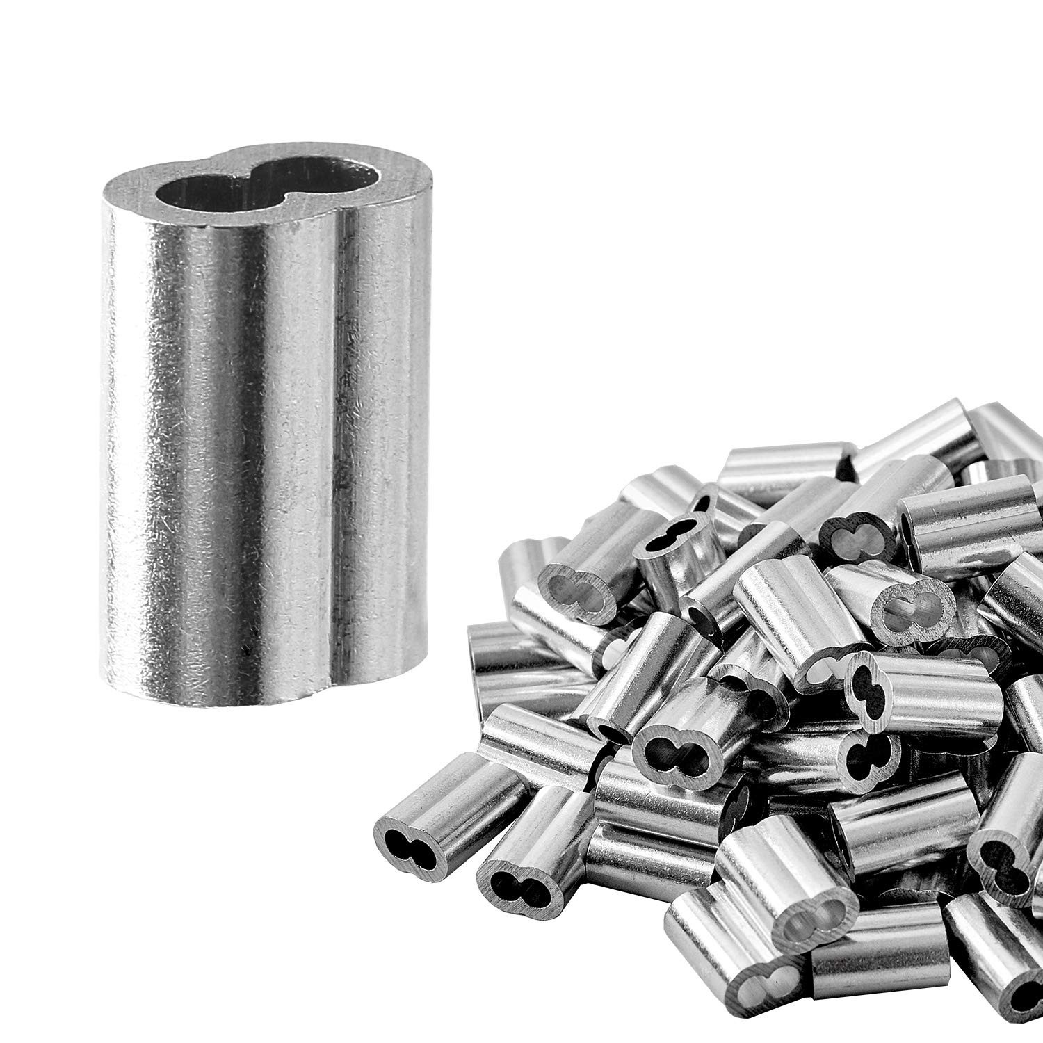 100Pcs 1/8″ Aluminum Crimping Sleeves – Ideal for Wire Ropes & Cables