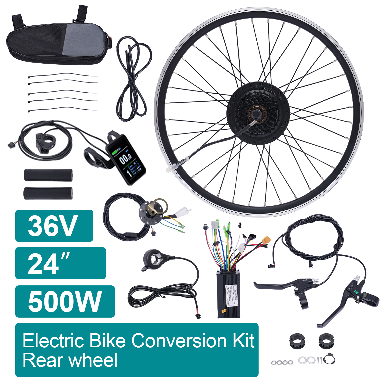 24 inch 36V 500W Electric Bicycle Wheel Motor Conversion Kit E-Bike Cycling LCD