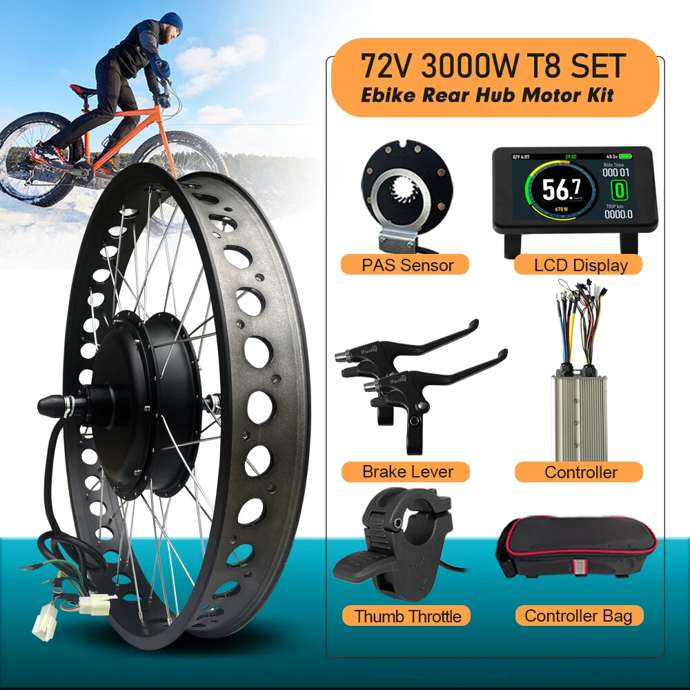 20 24 26in 72V 3000W Snow E-bike Kit 4.0 Fat Tire Brushless Rear Hub Motor Wheel