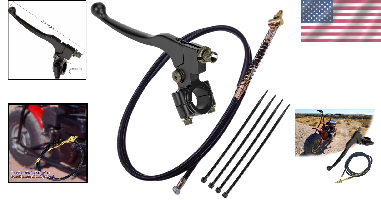 Modern Left Brake Lever + High-Performance 69″ Drum Brake Cable for Mini Bikes