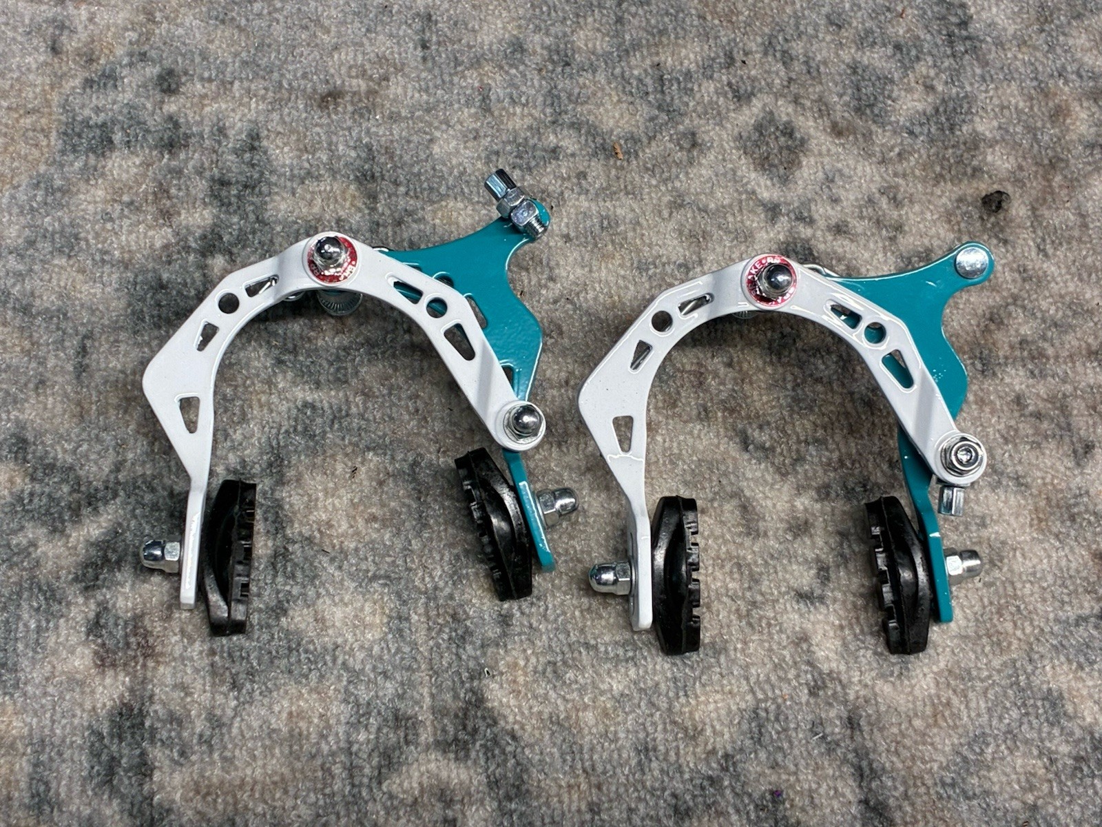 Hard Luck Bmx Ladder Bar Caliper Brake set Front/Rear White/Teal Old School Bmx