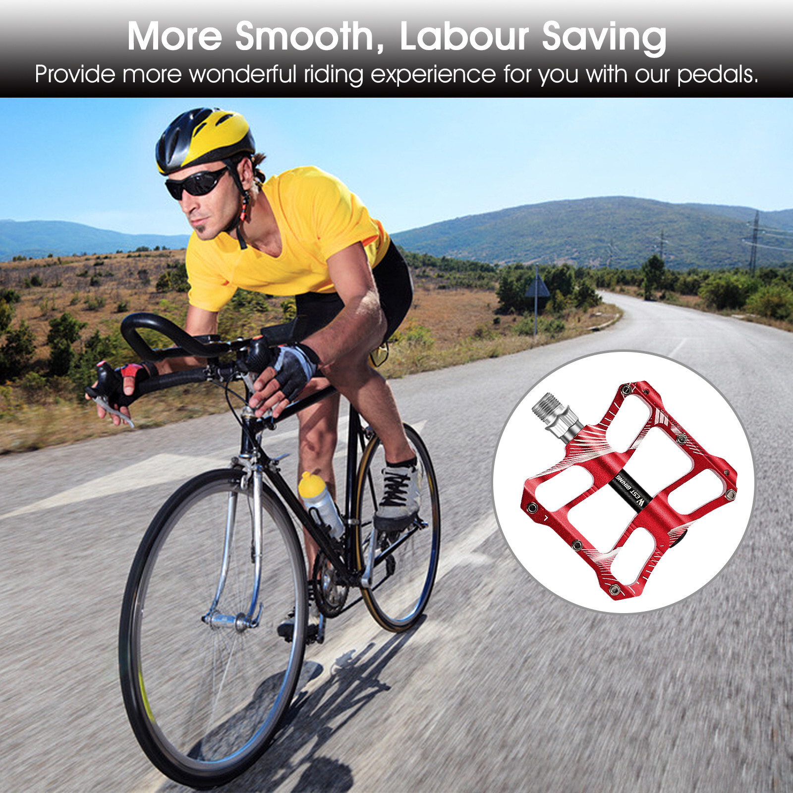 WEST BIKING 2 Sealed Bearings Bicycle Pedals Aluminum Alloy Bike Flat Pedals Red