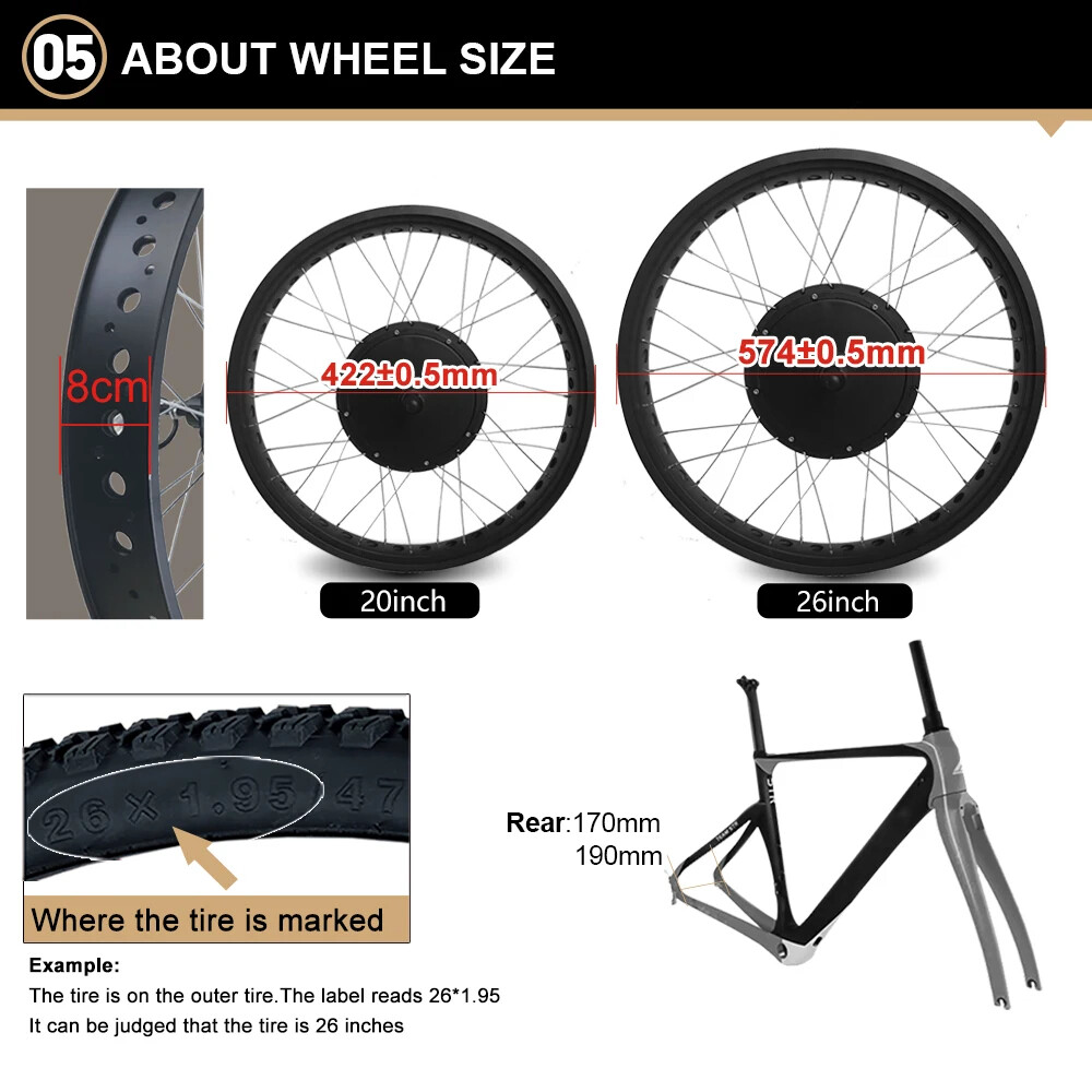 48V1000W Electric Bike Conversion Kit Rear Cassette 20 24 26» 4.0Tire 170 190mm