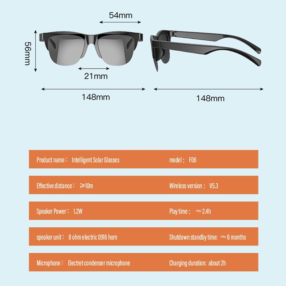 Bluetooth Smart Glasses Music Audio Open Ear Speaker Hands Free Call Sunglasses