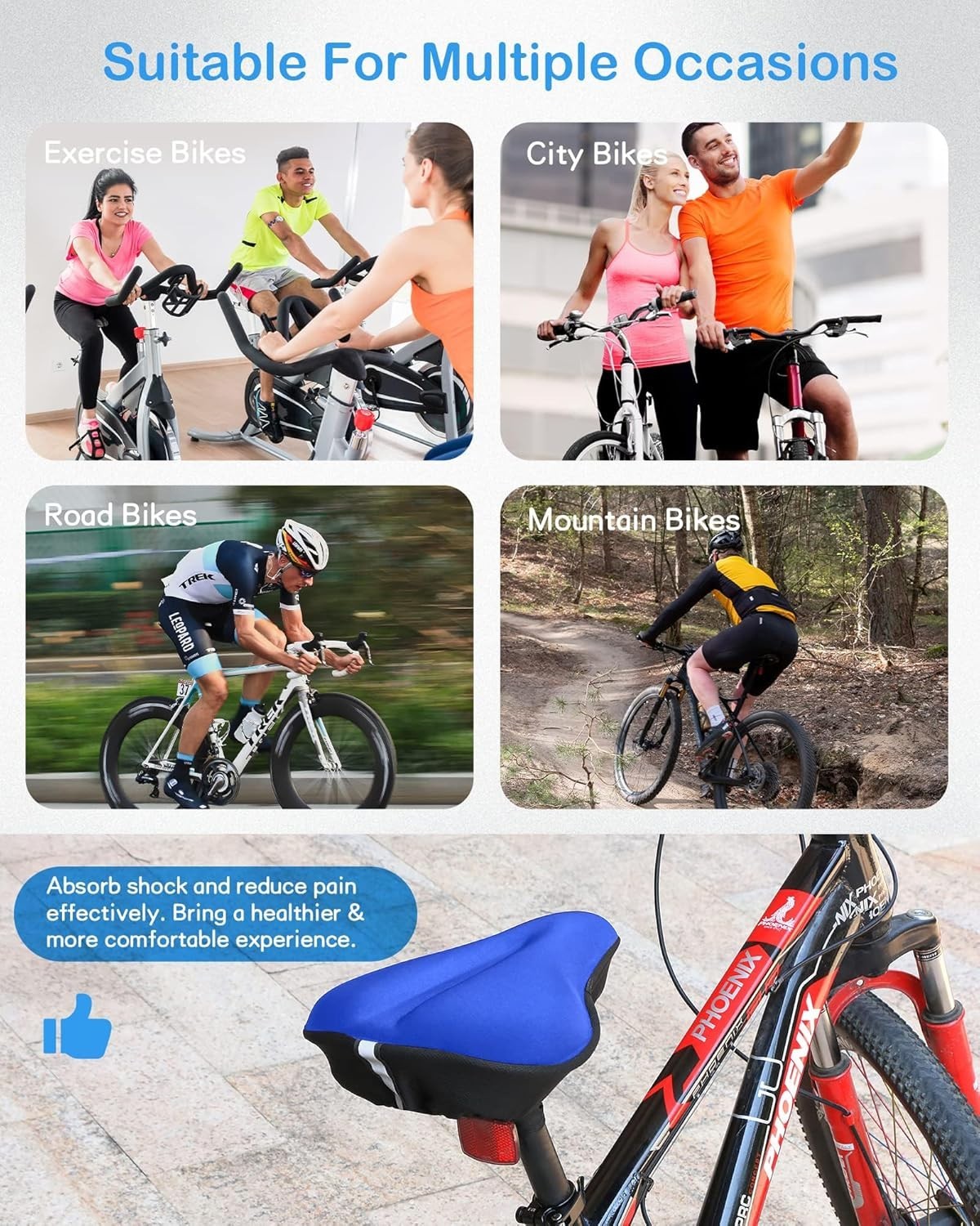 Universal Gel Bike Seat Cushion Cover 11×10 Inch for Ultimate Comfort – Blue
