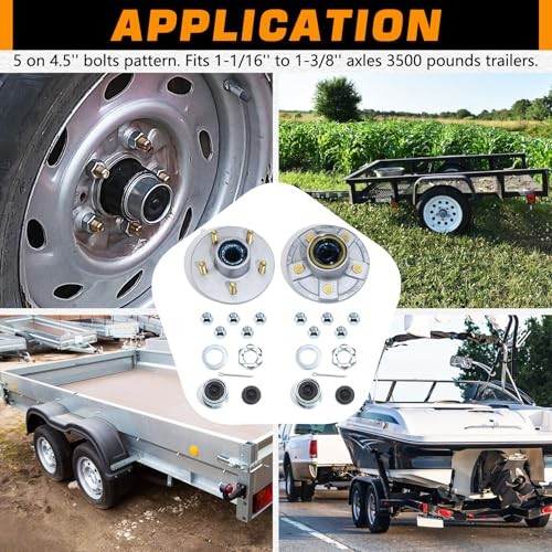 2 Sets Galvanized Trailer Hub Kits 5 on 4.5» for 3500 lbs 1-1/16» to 1-3/8»