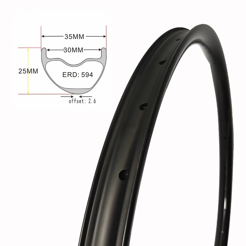 Super Light 29ER MTB Bicycle Carbon Rims Asymmetrical Tubeless Wheels 35x25mm