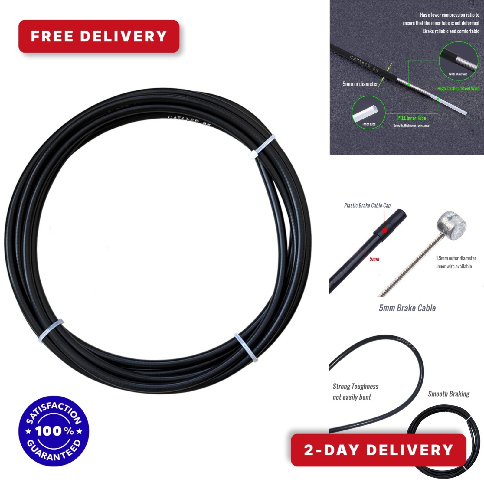 Catazer 5mm Brake Cable Housing 10ft Black for Road & Mountain Bikes